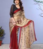 Red embellished poly chiffon  saree with blouse piece