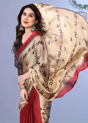 Red embellished poly chiffon  saree with blouse piece 2