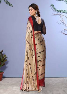 Red embellished poly chiffon  saree with blouse piece 4