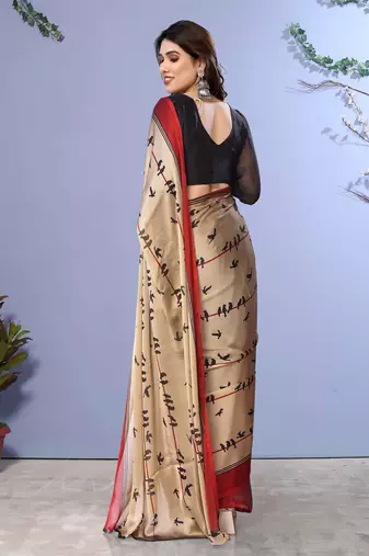 Red embellished poly chiffon  saree with blouse piece