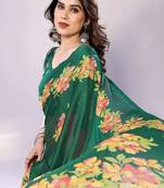 Green embellished poly chiffon  saree with blouse piece