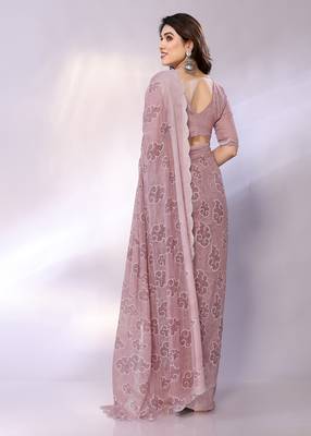 Mauve embellished silk blend  saree with blouse piece 4