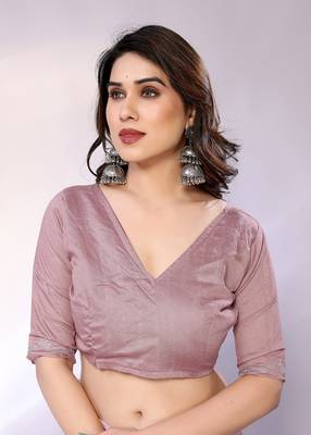 Mauve embellished silk blend  saree with blouse piece 5