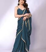 Teal embellished pure georgette  saree with blouse piece