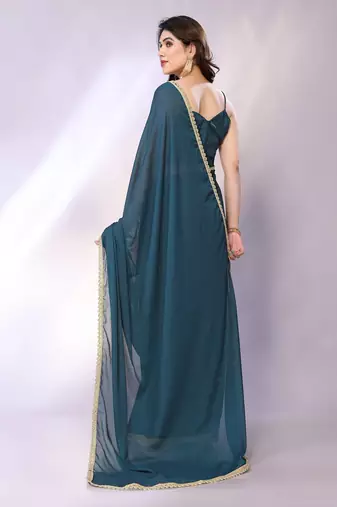 Teal embellished pure georgette  saree with blouse piece