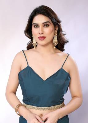 Teal embellished pure georgette  saree with blouse piece 5
