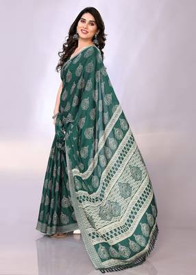 Green embellished poly chiffon  saree with blouse piece 1