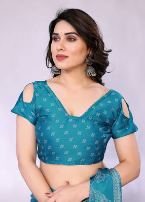 Blue embellished poly chiffon  saree with blouse piece 5