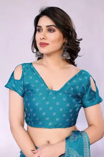 Blue embellished poly chiffon  saree with blouse piece
