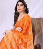 Orange embellished poly chiffon  saree with blouse piece