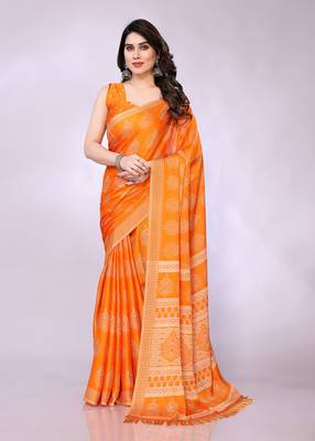 Orange embellished poly chiffon  saree with blouse piece 2