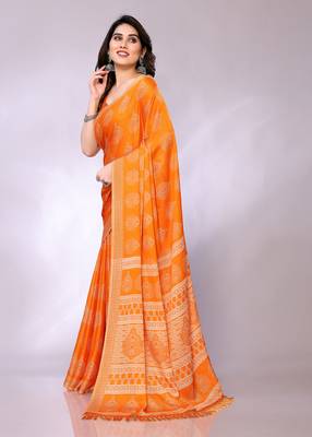 Orange embellished poly chiffon  saree with blouse piece 3