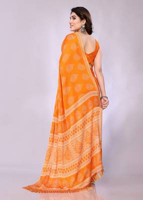 Orange embellished poly chiffon  saree with blouse piece 4
