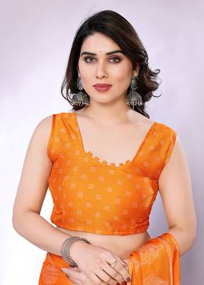 Orange embellished poly chiffon  saree with blouse piece 5