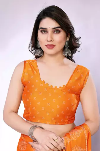 Orange embellished poly chiffon  saree with blouse piece
