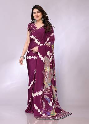 Purple embellished poly crepe  saree with blouse piece 1