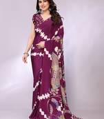 Purple embellished poly crepe  saree with blouse piece