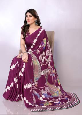 Purple embellished poly crepe  saree with blouse piece 2