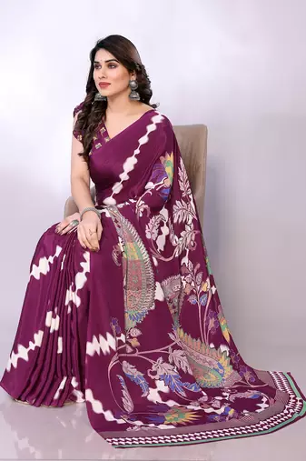 Purple embellished poly crepe  saree with blouse piece