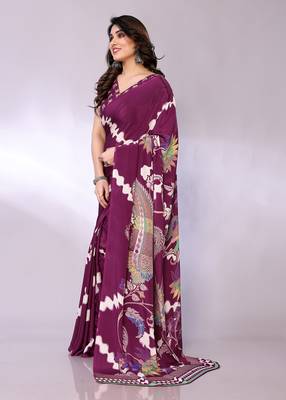 Purple embellished poly crepe  saree with blouse piece 3