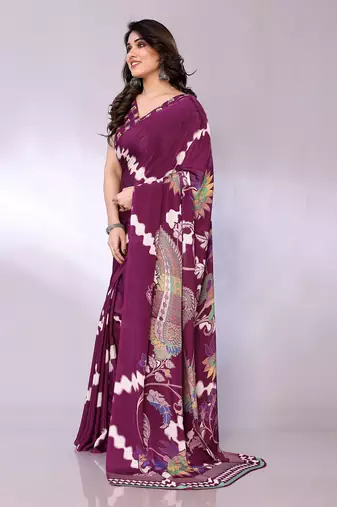 Purple embellished poly crepe  saree with blouse piece