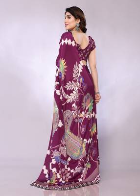 Purple embellished poly crepe  saree with blouse piece 4