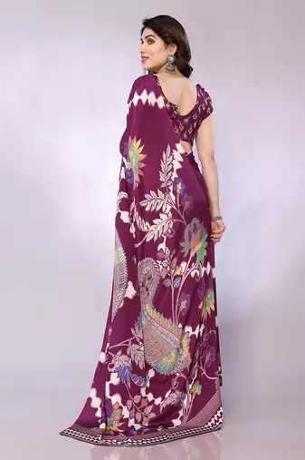 Purple embellished poly crepe  saree with blouse piece