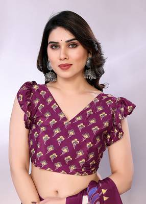 Purple embellished poly crepe  saree with blouse piece 5