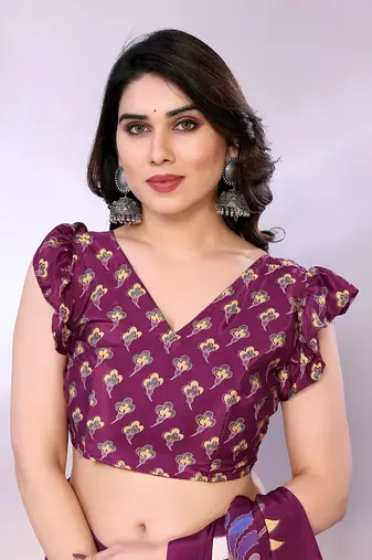 Purple embellished poly crepe  saree with blouse piece