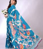 Blue embellished poly crepe  saree with blouse piece