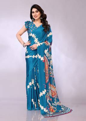 Blue embellished poly crepe  saree with blouse piece 3