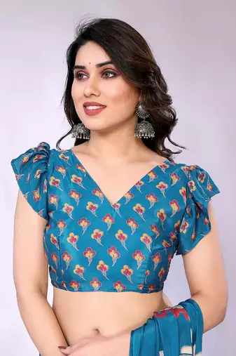 Blue embellished poly crepe  saree with blouse piece