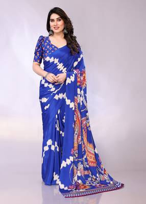 Blue embellished poly crepe  saree with blouse piece 1