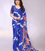 Blue embellished poly crepe  saree with blouse piece