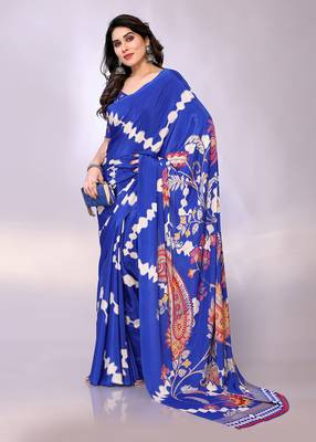 Blue embellished poly crepe  saree with blouse piece 2