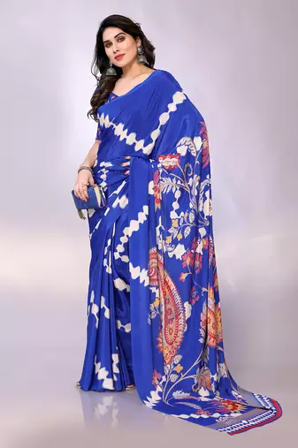 Blue embellished poly crepe  saree with blouse piece