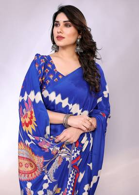 Blue embellished poly crepe  saree with blouse piece 3