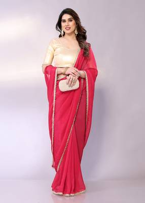 Pink embellished tissue  saree with blouse piece 1