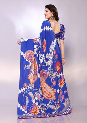 Blue embellished poly crepe  saree with blouse piece 4