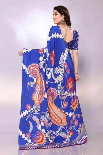 Blue embellished poly crepe  saree with blouse piece
