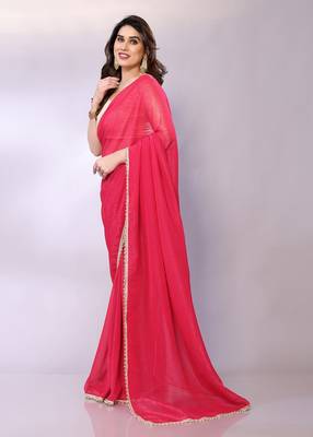 Pink embellished tissue  saree with blouse piece 2