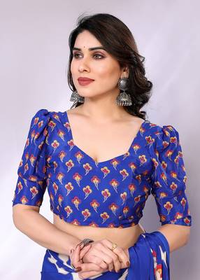 Blue embellished poly crepe  saree with blouse piece 5