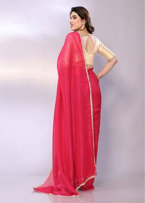 Pink embellished tissue  saree with blouse piece 3