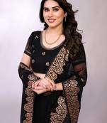 Black embellished poly georgette  saree with blouse piece