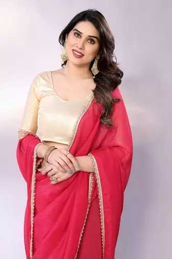 Pink embellished tissue  saree with blouse piece