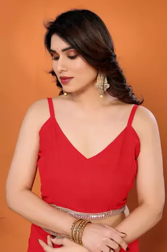 Red embellished pure georgette  saree with blouse piece