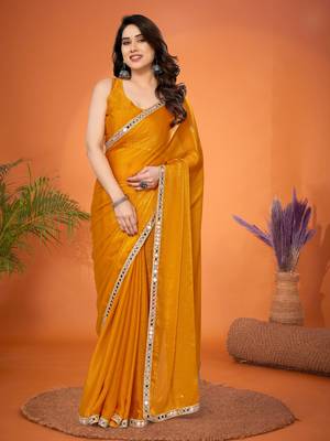 Gold embellished poly silk saree with blouse piece 1