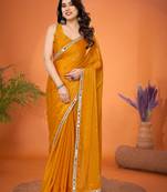Gold embellished poly silk saree with blouse piece