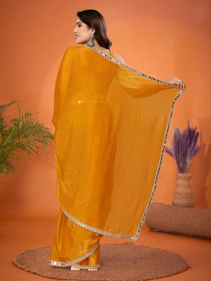 Gold embellished poly silk saree with blouse piece 2