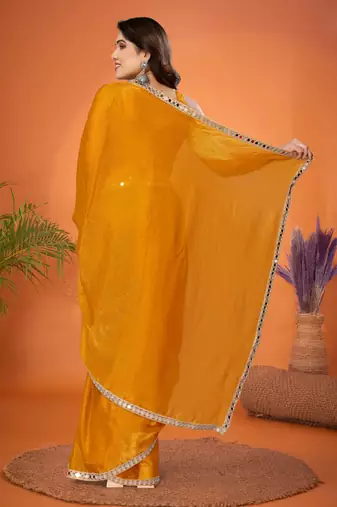 Gold embellished poly silk saree with blouse piece